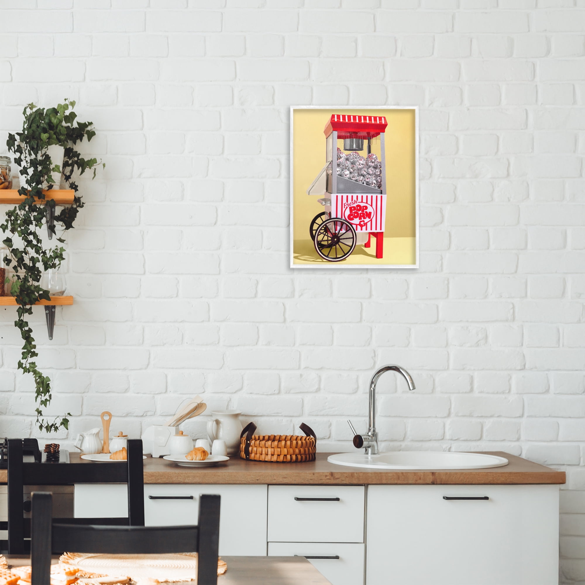 Stupell Industries Disco Popcorn over Yellow White Framed Giclee Art, design by LISH Creative