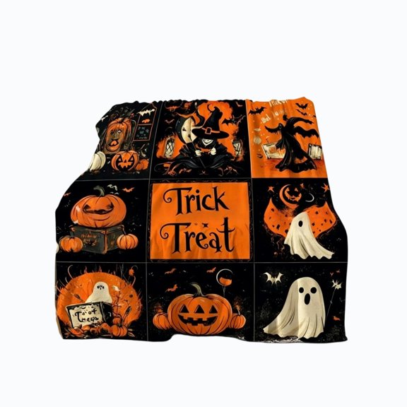 Qiulaii Vintage Patchwork Halloween Flannel Throw Blanket, Warm Soft Sofa Bed Blanket, Reusable Home Cover for Daily Use and Halloween Themed Party Decoration, (B)