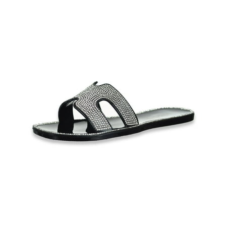 

Mudd Girls Rhinestone Jelly Slide Sandals - black 2 youth
