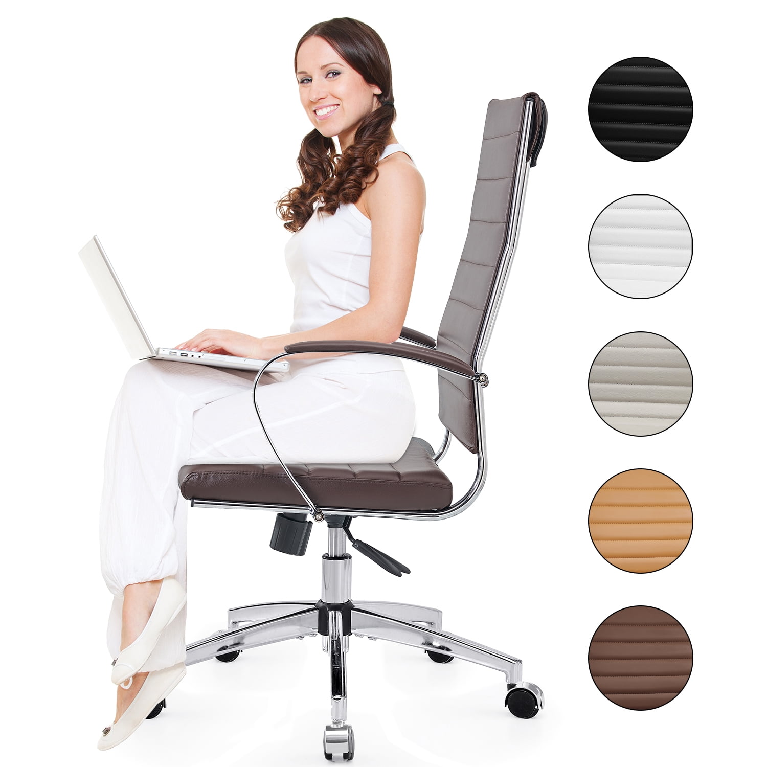CAROCC High Back Executive Office Chair with Armrest Adjustable Swivel Chair in Durable Vegan Leather Modern Office Chair Ergonomic Desk Chair for Extra Back & Lumbar Support