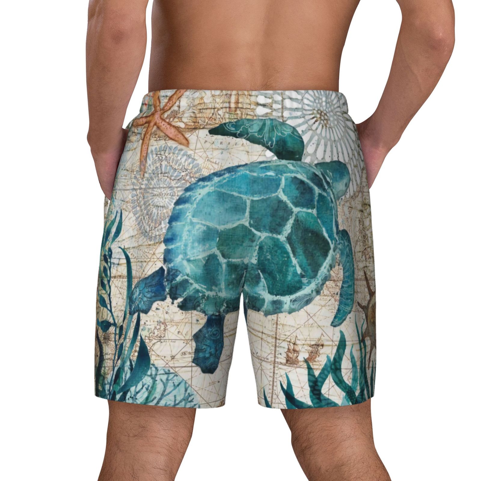 Goofa Watercolor Sea Turtle Printed Mens Swim Trunks Board Shorts