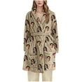 thumbnail image 5 of Tnhcen Women's Fleece Robe Plush Long Hooded Sleepwear Bathrobe Loungewear Soft Thermal Kimono Cozy Outfit with Pockets Customization Available Khaki, 5 of 6