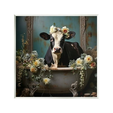 Stupell Industries Vintage Cow in Bathtub Animals & Insects Painting Unframed Art Print Wall Art, 12 x 12