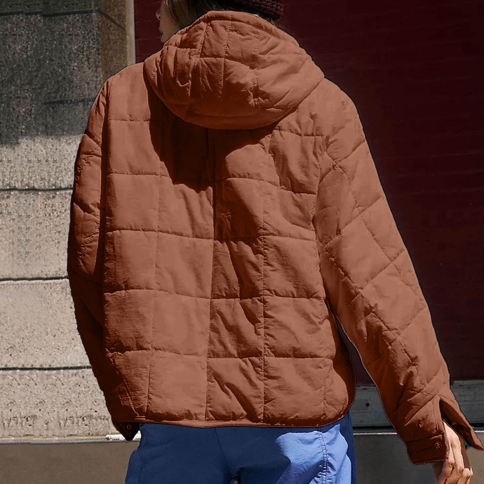 GEWSEY Quilted Puffer Jacket Womens with Hood Packable Pullover Jacket Lightweight Oversized Winter Warm Padded Coats (Brown, XXL)
