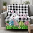 thumbnail image 2 of Bunny Easter Blanket Soft Cozy Warm Throw Blanket for Couch, Plush Fuzzy Flannel Fleece Blankets for Sofa, Spring Floral Eggs Black White Plaid Bed Blankets Lightweight Gifts for Women, 50"x80", 2 of 9