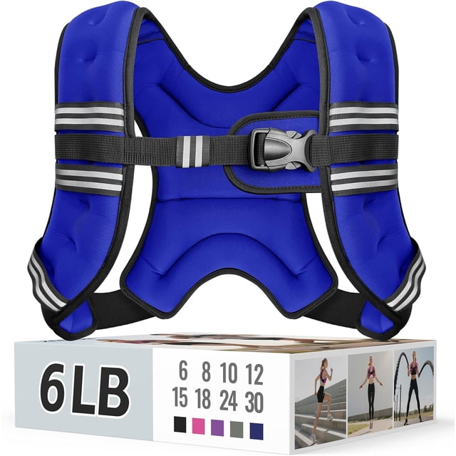 TEMOGU-Weighted Vest for Women & Men with Reflective Stripe and Adjustable Buckle, Comfortable & Durable Rucking Vest for Walking, Running & Strength Training, 6LBS-Blue