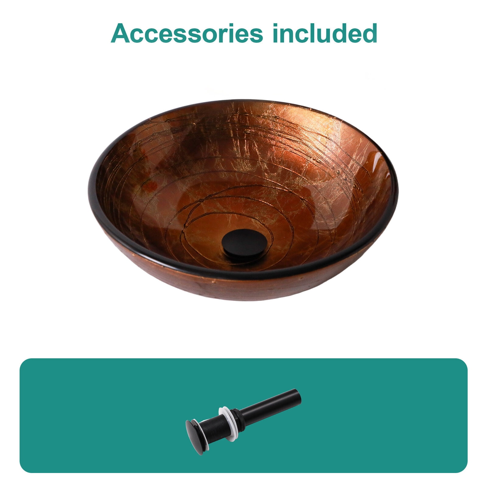 Vanity With Sink, Bathroom Artistic Tempered Glass Vessel Bathroom Sink with Pop-up Drain, Brown Tempered Glass Vanity Round Bowl (no Faucet), Brown Bathroom Vanity,Tempered Glass Single Sink Vanity
