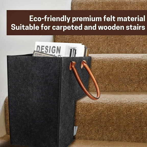 HCJKDU Staircase Organizer Basket Staircase Basket Foldable L-shaped Synthetic Leather Handle Staircase Basket Saves Space Laundry Toys Staircase Storage