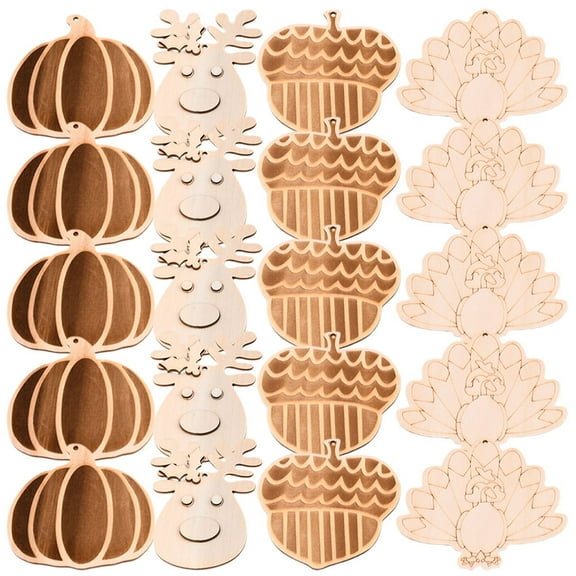 UPKOCH 20pcs Turkey Shape Wood Cutouts Khaki Wood Cutouts Unfinished for Thanksgiving