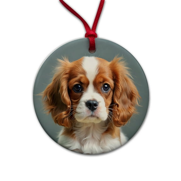 Cavalier King Charles Spaniel Dog Puppy Photo Christmas Tree Holiday Round Ceramic Ornament