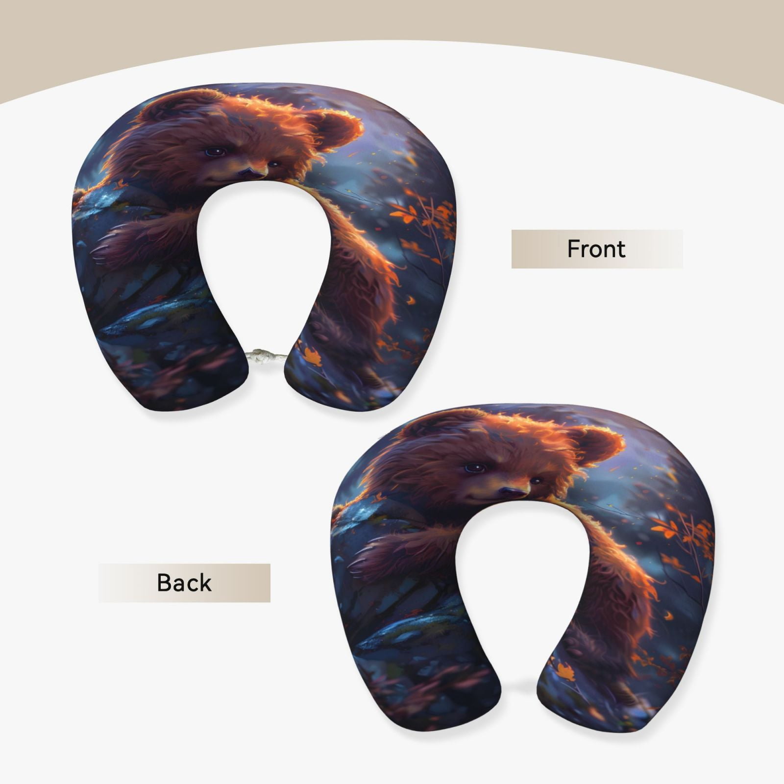 Xecao Lazy Stone Bear Print Memory Foam Cervical Neck Pillow Versatile U-Shaped Pillows for Home,Office,Camping,Travelling,Soft Washable Cover
