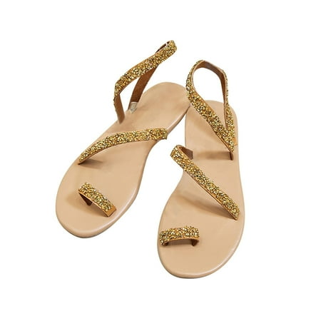 

TTQLVZJGSE Women s Simple Summer Comfortable Lightweight Flat Bottom Slope with Casual Sandals Summer Clip-Toe Flats Beach Glittering Sandals Shoes