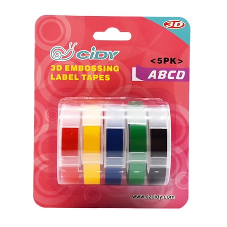 CCOCC 5 Rolls Compatible Embossing Label Maker Refills 3/8 Inch 3D Embossing Black Tape for Embossing Label Maker Organizer Office Use