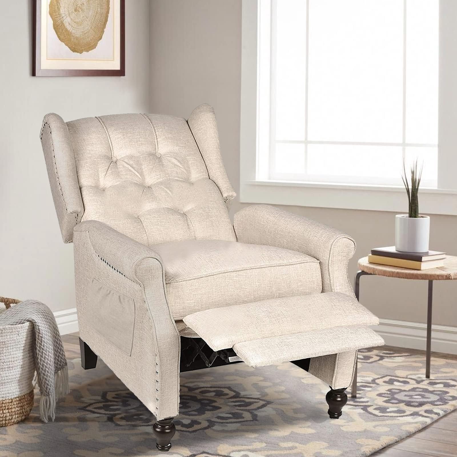 LVUYOYO Wingback Recliner Chair Push Back Arm Chair with Heat and Massage Tufted Single Sofa for Home, Living Room, Office, Bedroom