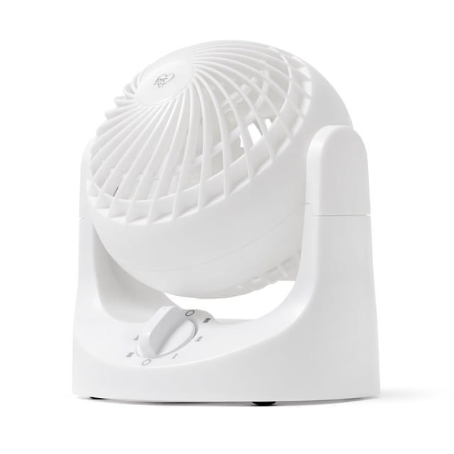 IRIS USA WOOZOO Ventilador de Escritorio, Circulador de Aire Oscilante, 3 Velocidades, Alcance de 10 m, Inclinación Ajustable de 112°, Motor Silencioso de 27.5dB, Tamaño Pequeño, Blanco