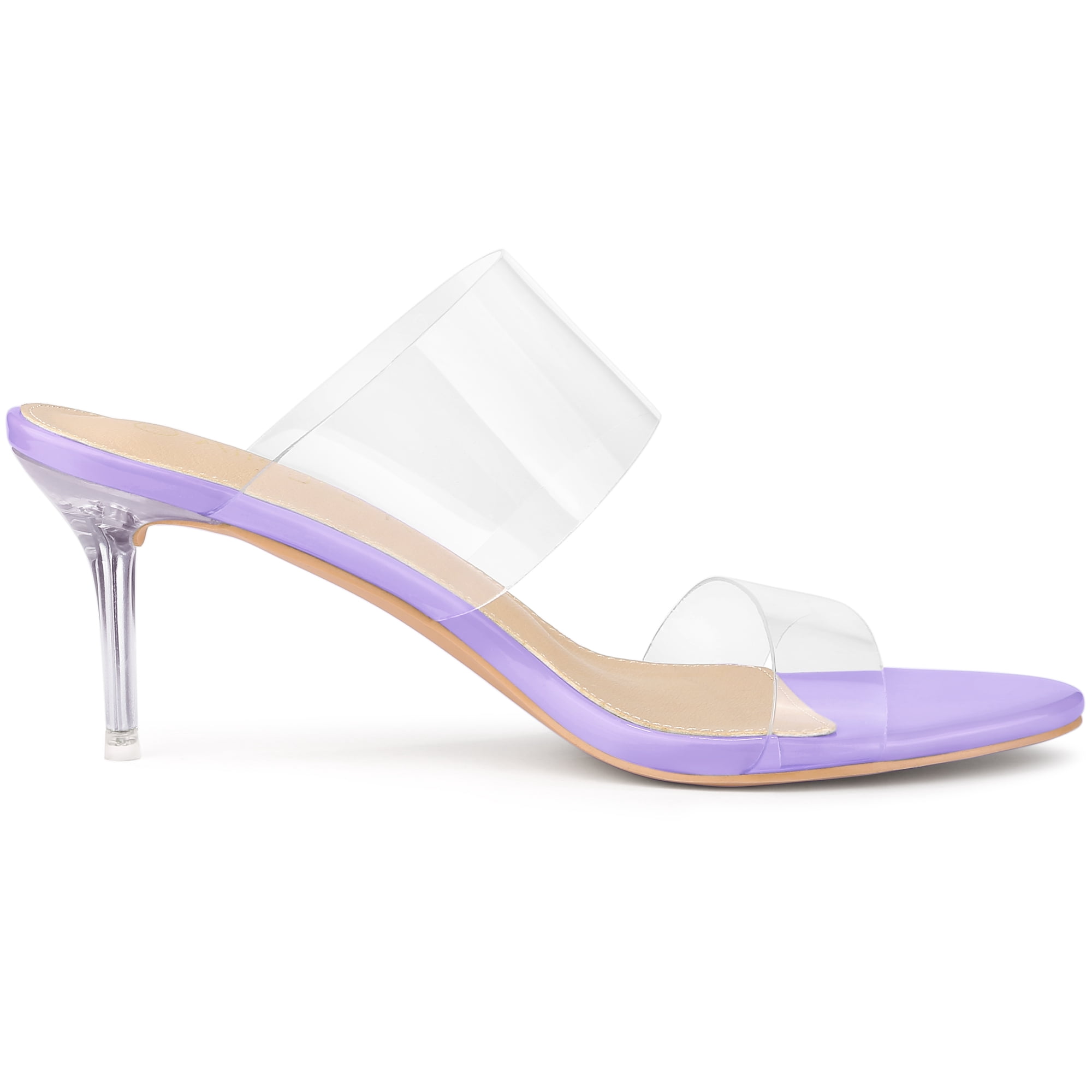 DARING DIVA Women's Clear Slide Stiletto Heels Clear Sandals Purple 7