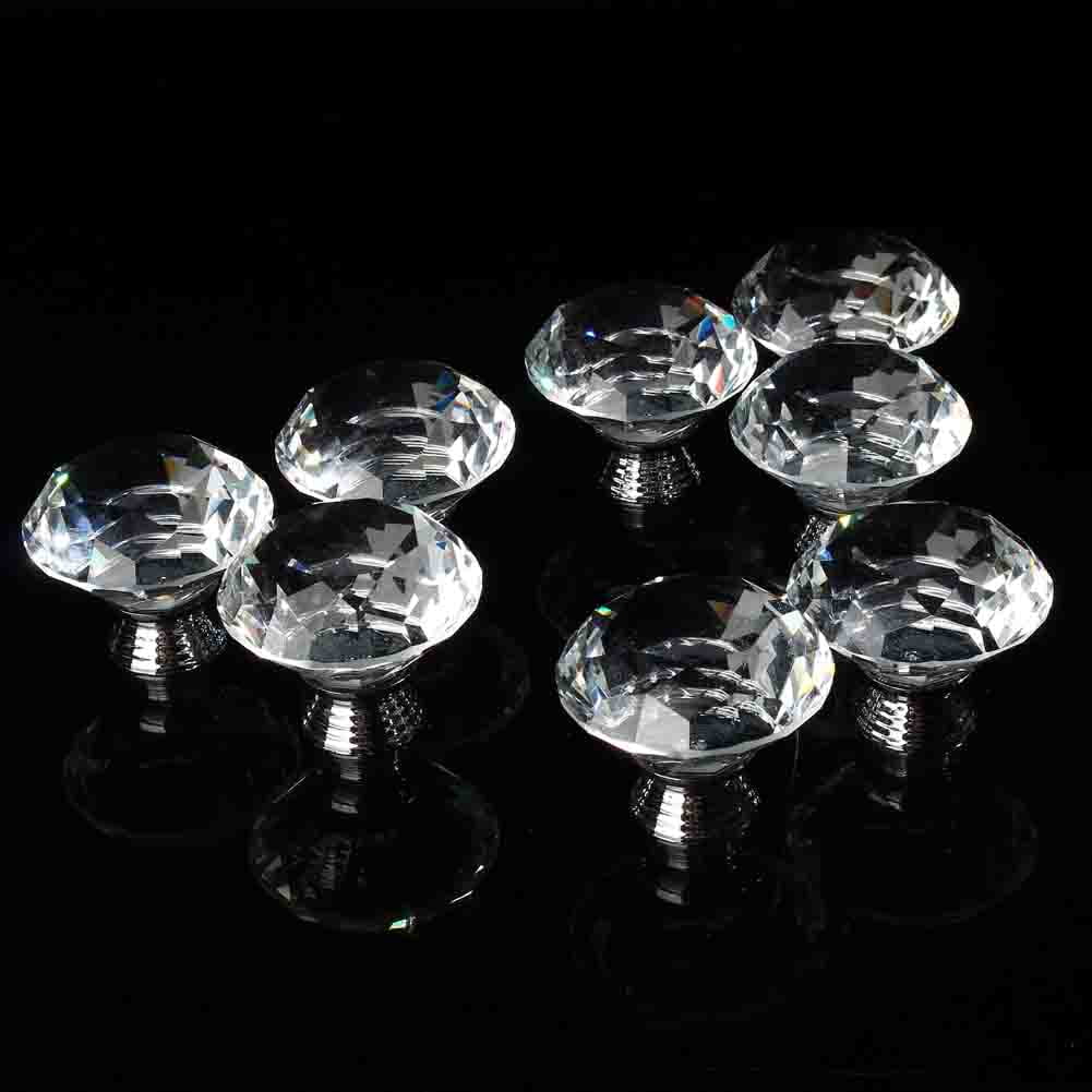 NFTIGB 16Pcs Crystal Glass Cabinet Knob Diamond Shape 40mm / 1.57 inch Drawer Cupboard Handle Pull