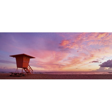 - Hawaii Kauai Salt Ponds Beach Lifeguard Tower At Sunset Canvas Art - M Swiet Productions Design Pics (44 x 19)