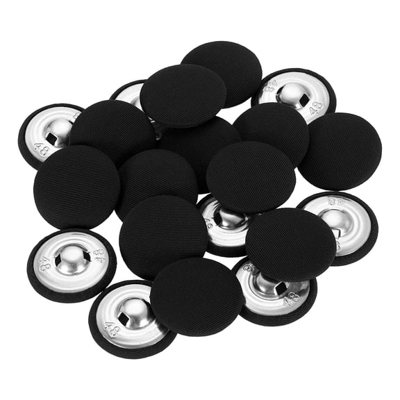 Uxcell 20Pack Fabric Cloth Covered Button, 30mm 48L Metal Shank Round Sewing Buttons Fabric Covered Button for Coat Dress Sweater Hats Crafts Making, Black