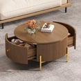 thumbnail image 4 of Harper & Bright Designs Modern Round Coffee Table with 2 large Storage Drawers, Wood Fluted Center Table with Metal Legs, Brown 31.5", 4 of 11
