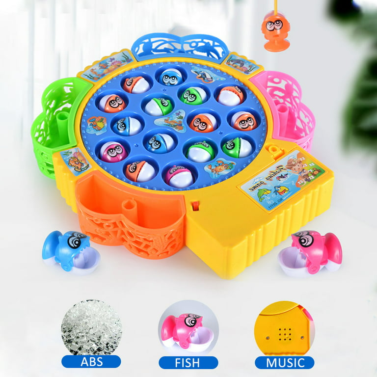 Fishing Game Toy Set with Rotating Board Musical Fishing Game 15 Fish 4  Fishing Poles 