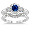 thumbnail image 2 of 1.25 Carat Sapphire and Diamond Antique Three Stone Flower Halo Bridal Set on 10k White Gold, 2 of 2