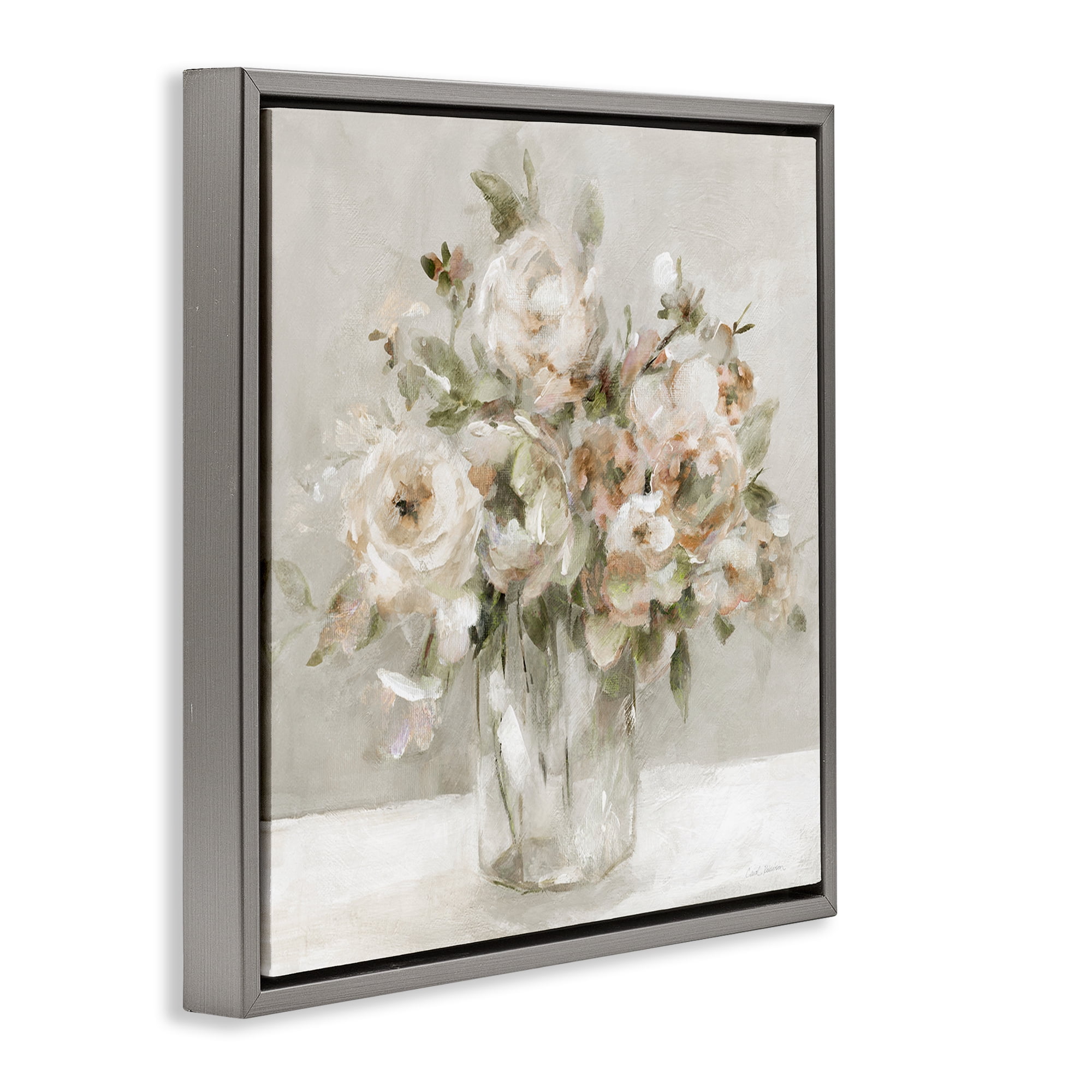 Stupell Industries Soft Neutral Floral Still Life Gray Framed Floater Canvas Wall Art, design by Carol Robinson