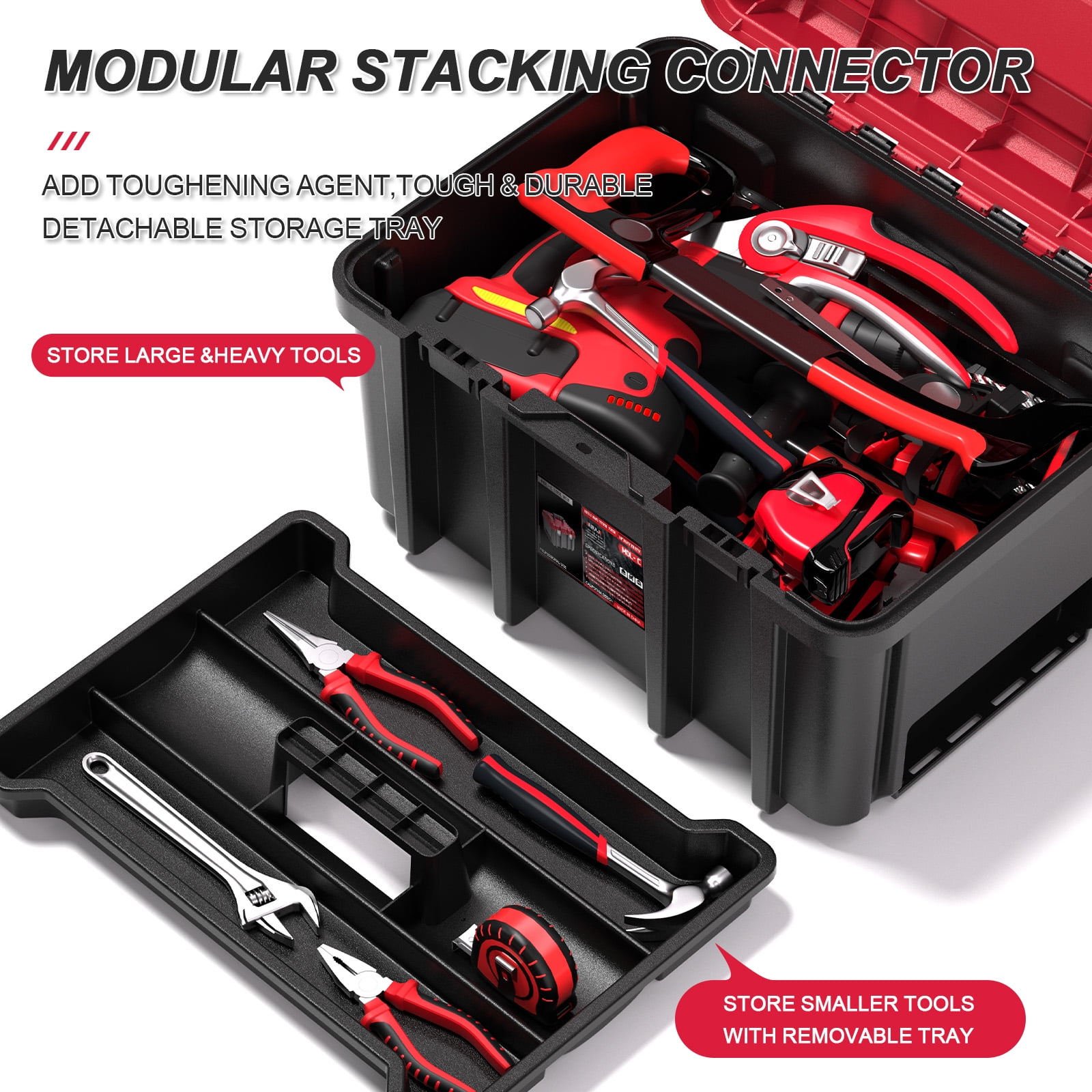 3-Tier Stackable & Connectable Rolling Tool Box with Lock | 17" Large Portable Tool Organizer System on Wheels for Garage & Professional Work