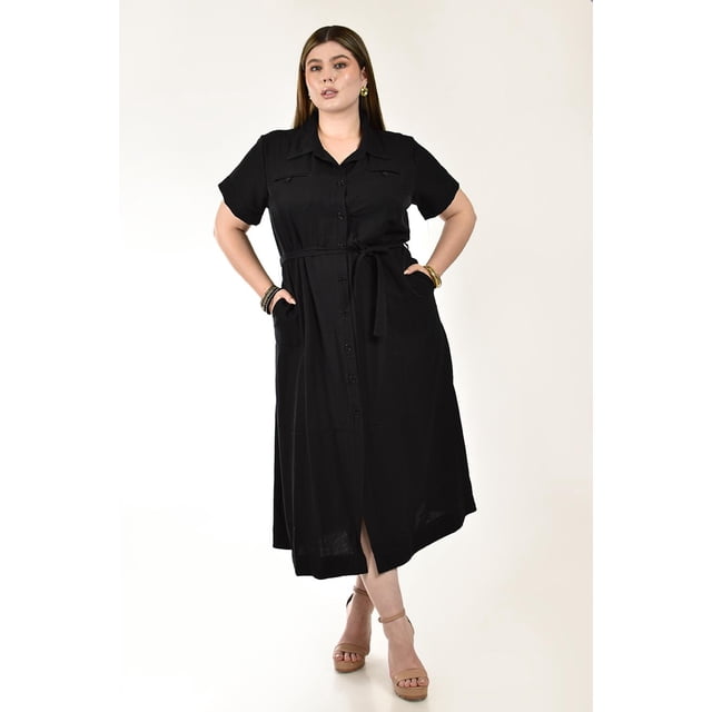 Vestido camisero con cinto Roman Fashion /Tallas Extras, 12751 (Negro) negro 36