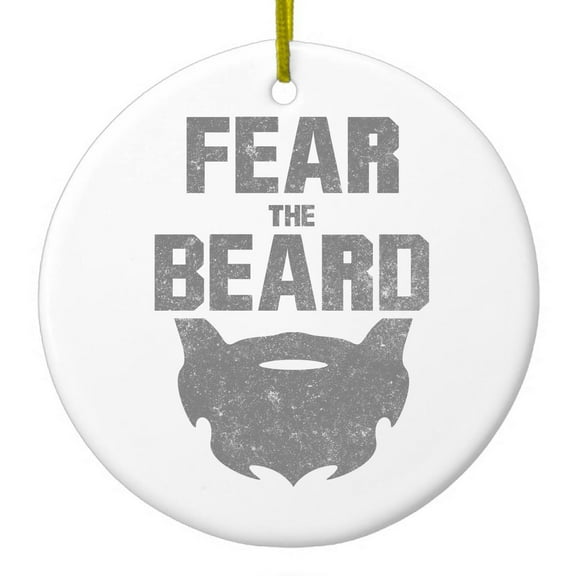 DistinctInk Hanging Ceramic Christmass Tree Ornament with Gold String - Great Gift / Present - 2 3/4 inch diameter - Fear the Beard