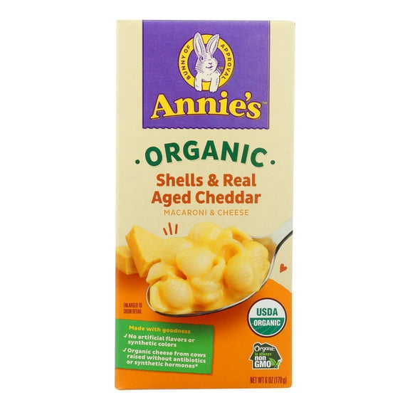 Annie's Homegrown Organic Shells and Real Aged Cheddar Macaroni and Cheese - Case of 12 - 6 oz.