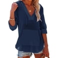 thumbnail image 4 of T Shirts for Women's Cotton Linen Long Sleeved Hooded T Shirt Beach Long Sleeved V Neck Large Pocket Shirt Top Womens Fashion Top Shirts, 4 of 5