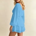 thumbnail image 4 of Women's V Neck Puff Long Sleeve Tiered Ruffle Mini Dress, Solid Elastic Waist Flowy Chiffon Summer Swing Short Dress Blue S(S), 4 of 5