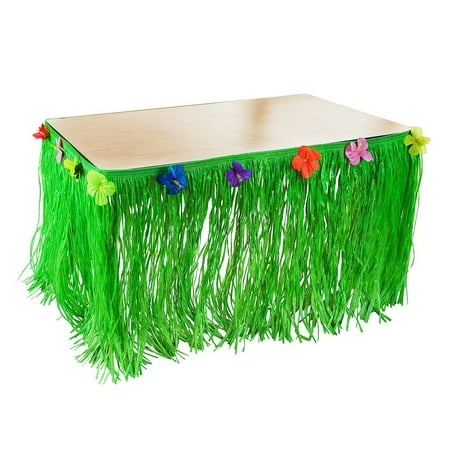 Silk White Hibiscus Flowers Hawaiian Luau Hibiscus Green String & Colorful Silk Faux Flowers Table Hula Grass Skirt (1 Pack) by Super Z Outlet ()
