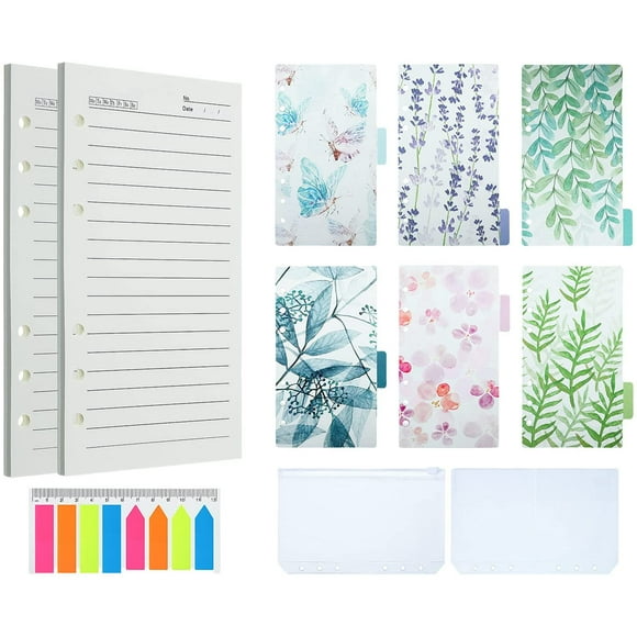 A6 Refill Paper 6 Plastic Colorful Binder Dividers 2 A6 Lined Pages Refill Paper 2 Binder Pockets 160 Index Tabs 6 Holes Refillable Craft Paper for 6-Ring Binder Journal Notebooks Planner Organizer