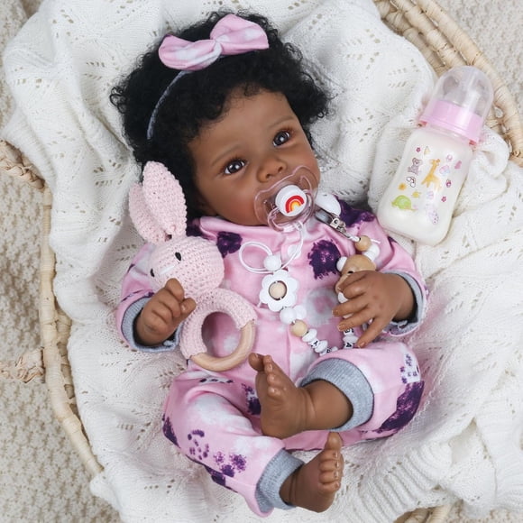 Muñeca Reborn WOOROY, negra, 18 pulgadas, afroamericana