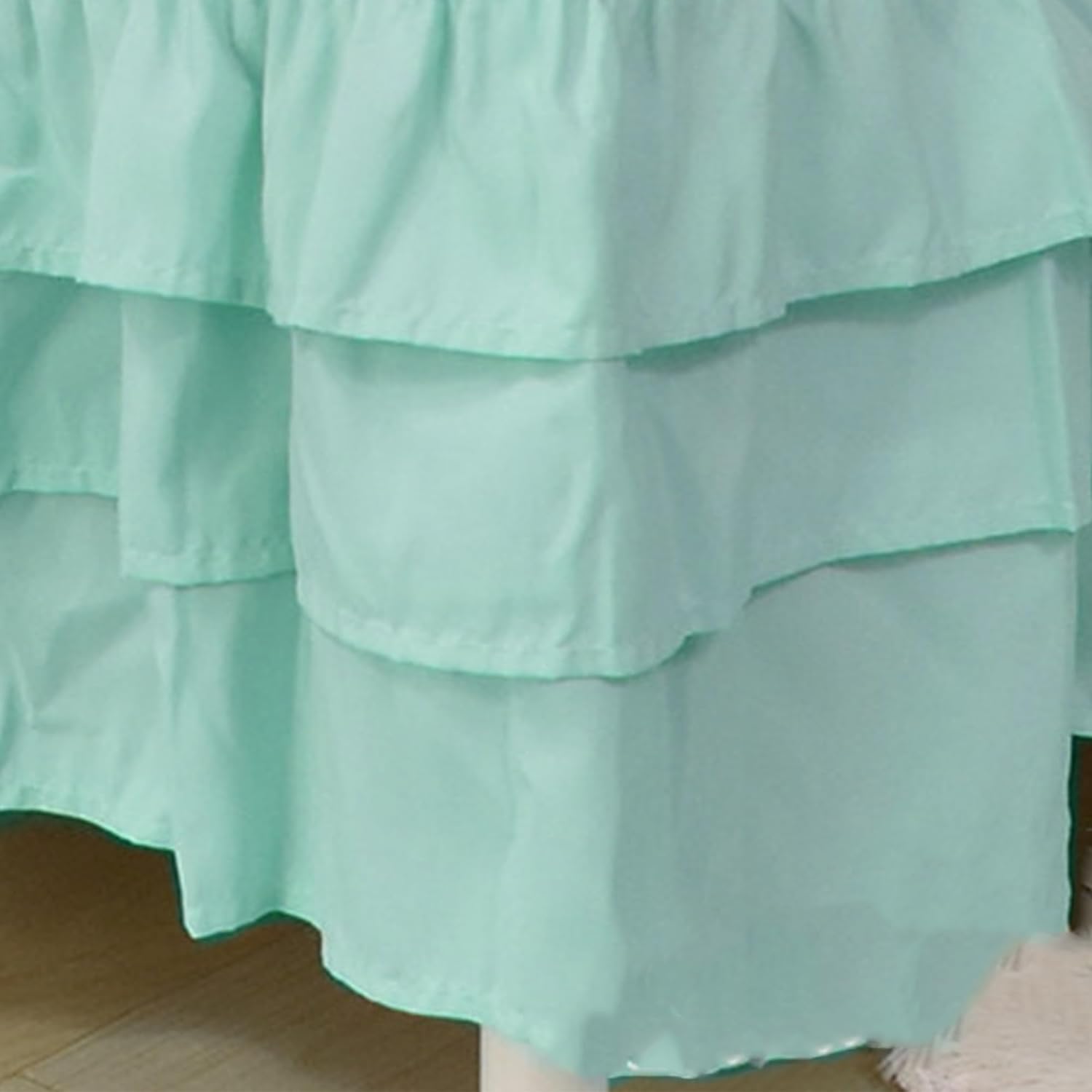 CATPAN Mini Crib Bed Skirt : 18" Drop Ruffles Crib Skirt Girl,3-Layer Crib Skirt for Nursery Decor,Mini Crib Skirt Easy to Change and Clean,Soft and Comfortable,28" W,52" L(Green)