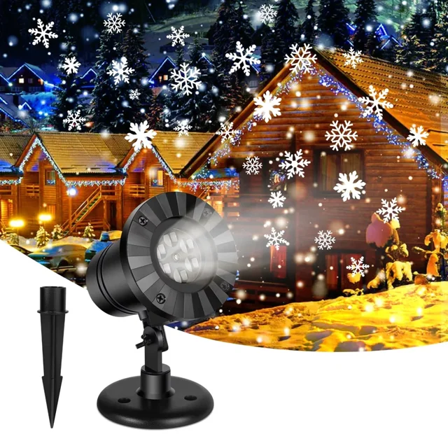 Christmas Moving Snowflakes Projector Lights Dynamic Snowfall Pattern Outdoor/Indoor LED Projection Lamp IP65 Waterproof 180 Rotating Spotlight Projector for Holiday Xmas Halloween Party