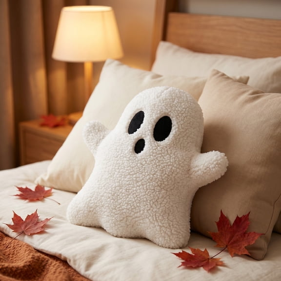 Wizlet White Ghost Shaped Plush Pillow, Cute Soft Stuffed Ghost Doll For Halloween Home Decor-A