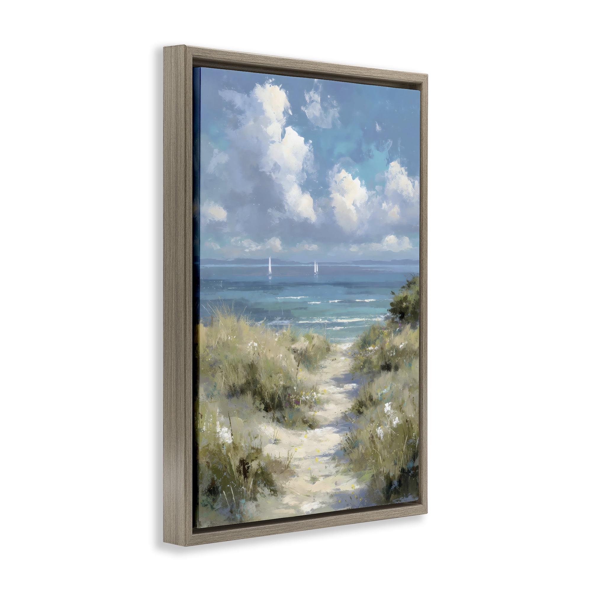 Stupell Industries Impressionist Clouds over Beach Path Brown Framed Floater Canvas Wall Art, design by Petal Prints Design