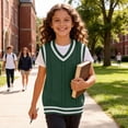 thumbnail image 6 of Tdoqot Gilrs Sweaters Vest- Soft Warm V-Neck Casual Sleeveless Kids Knit Tnak Tops Green Size10-12, 6 of 7