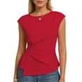 thumbnail image 2 of Womens Twist Front Cap Sleeve Tops Crew Neck Slim Fit Dressy Casual Blouses Business Office Work Fashion Shirts Elegant 2026 Summer, #01 Red, XL, 2 of 6