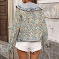 thumbnail image 6 of Women's Floral Print Cropped Denim Jacket, Sweet Peter Pan Collar Button Down Vintage Casual Coat, 6 of 6