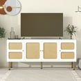 thumbnail image 2 of Tensun TV Stand 65 Inch TV Console with Rattan Door and Gold Metal Base, Suitable for TVs Up to 70'', Boho Style Entertainment Center Providing Ample Storage, White Finish, 2 of 5
