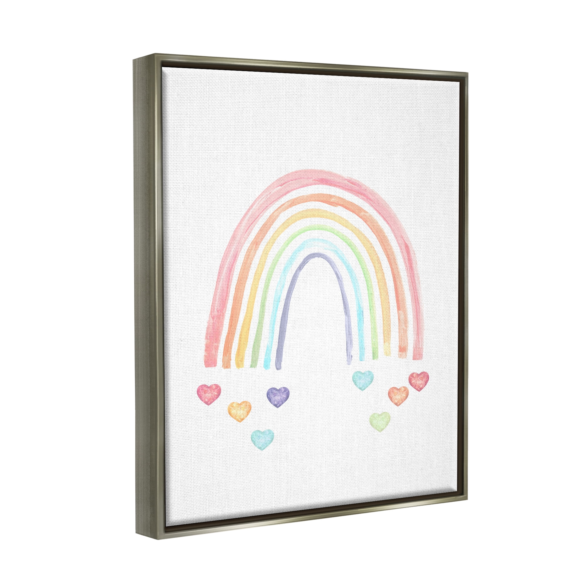 Stupell Industries Rainbow with Falling Hearts Landscape Painting Gray Floater Framed Canvas Art Print Wall Art, 25 x 31