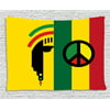 Rasta Tapestry, Iconic Barret Reggae Jamaican Music Culture with Peace Symbol and Borders, Wall Hanging for Bedroom Living Room Dorm Decor, 80W X 60L Inches, Red Marigold and Green, by Ambesonne