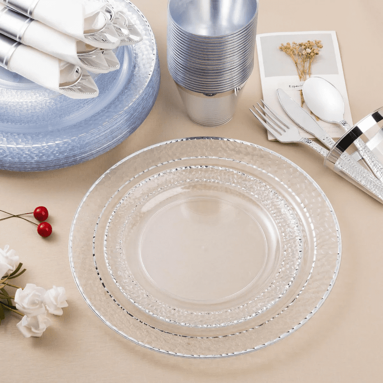 Goodluck Clear Disposable Dinnerware Set, Silver Trim, 350-Piece photo 2