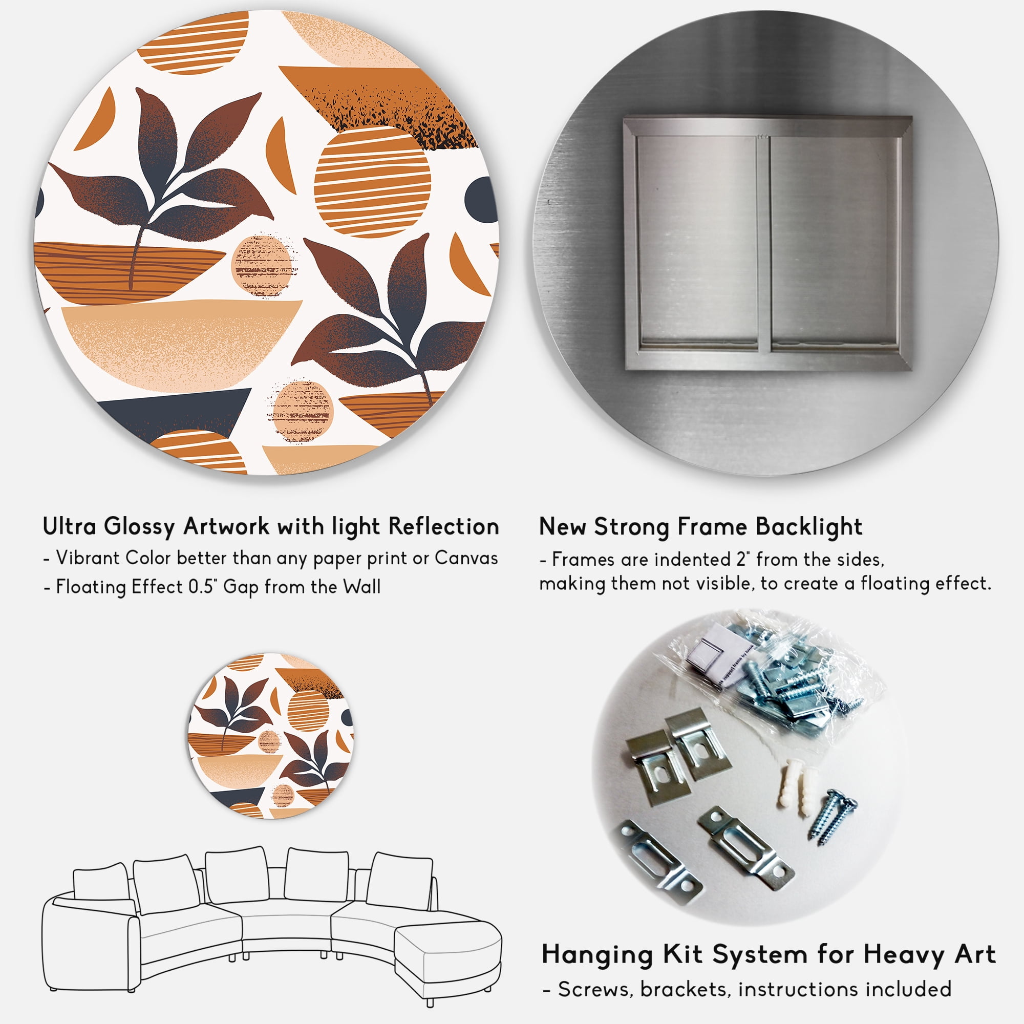 Designart 'Tropical Leaf Silhouettes and Shapes on White' Modern Circle Metal Wall Art 11x11 - Disc of 11