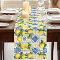 thumbnail image 3 of Botanical Lemon 70 Inch Table Runner, Spring Countryside Floral Blue Tile Farmhouse Dresser Scarf Cotton & Linen Tablerunner for Dining/Kitchen Island/Holiday Party Décor 13" x 70", 3 of 9
