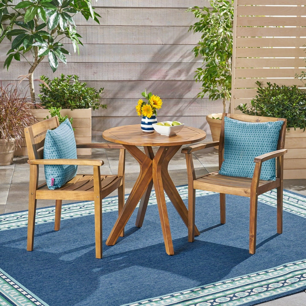 3pc Brown Traditional Slatted Outdoor Patio Bistro Set 33" - Walmart